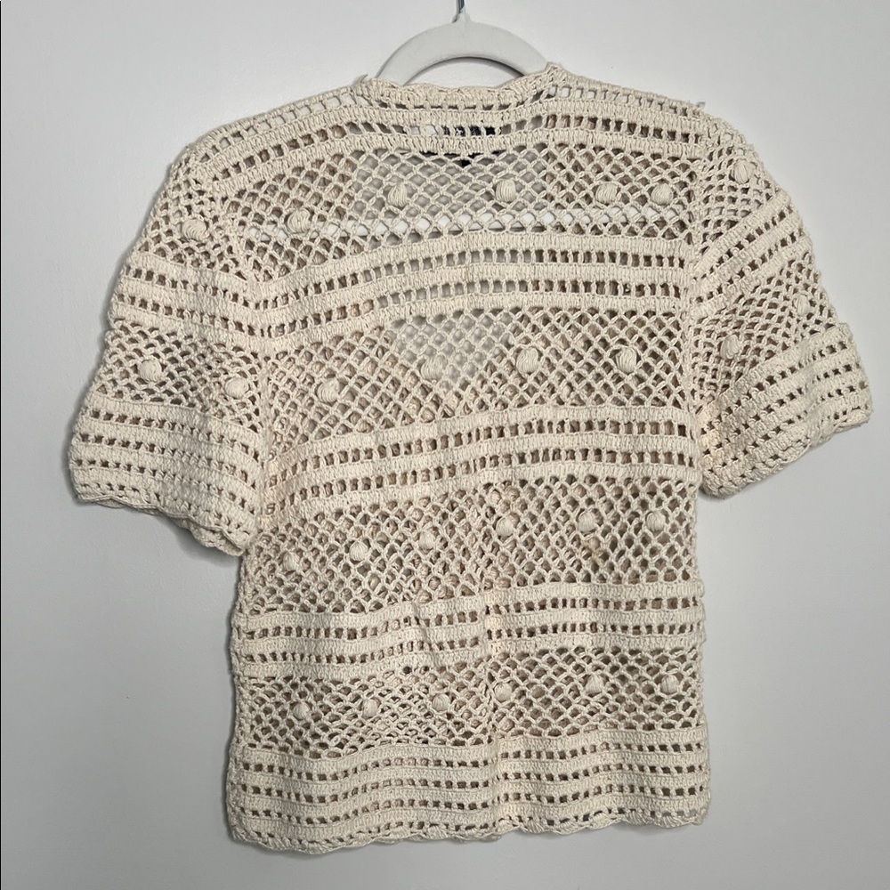 Hand Knitted Cream Crochet Cardigan 100% cotton Made in Turkey T Shirt sweater - Picture 3 of 7